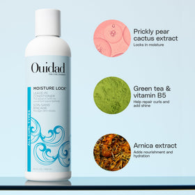 Ouidad pump and label close-up with readable ingredient benefit