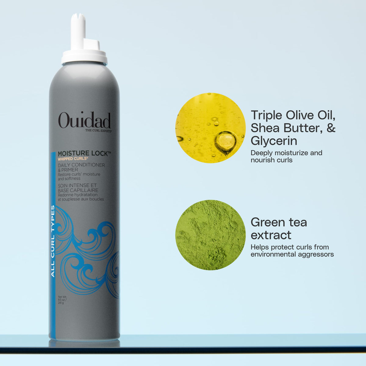 ouidad whipped cream texture close-up showing lightweight hydration for smooth curls