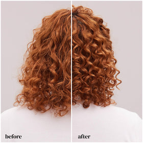 Ouidad curl before and after photo showing reduced frizz and improved definition