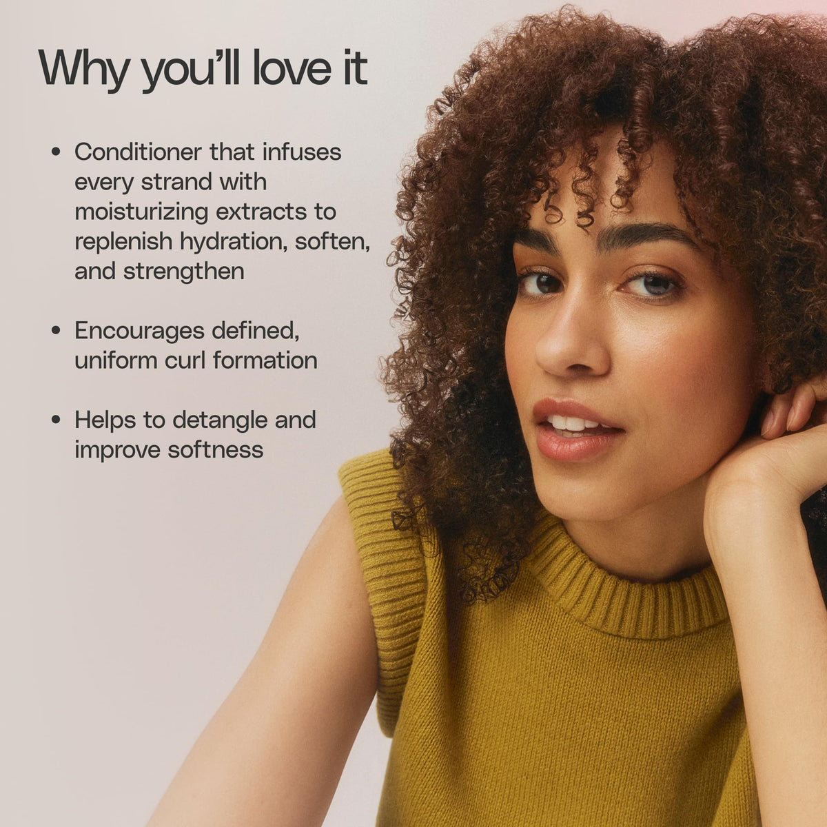 Ouidad product label listing chamomile, vitamins, and protein benefits