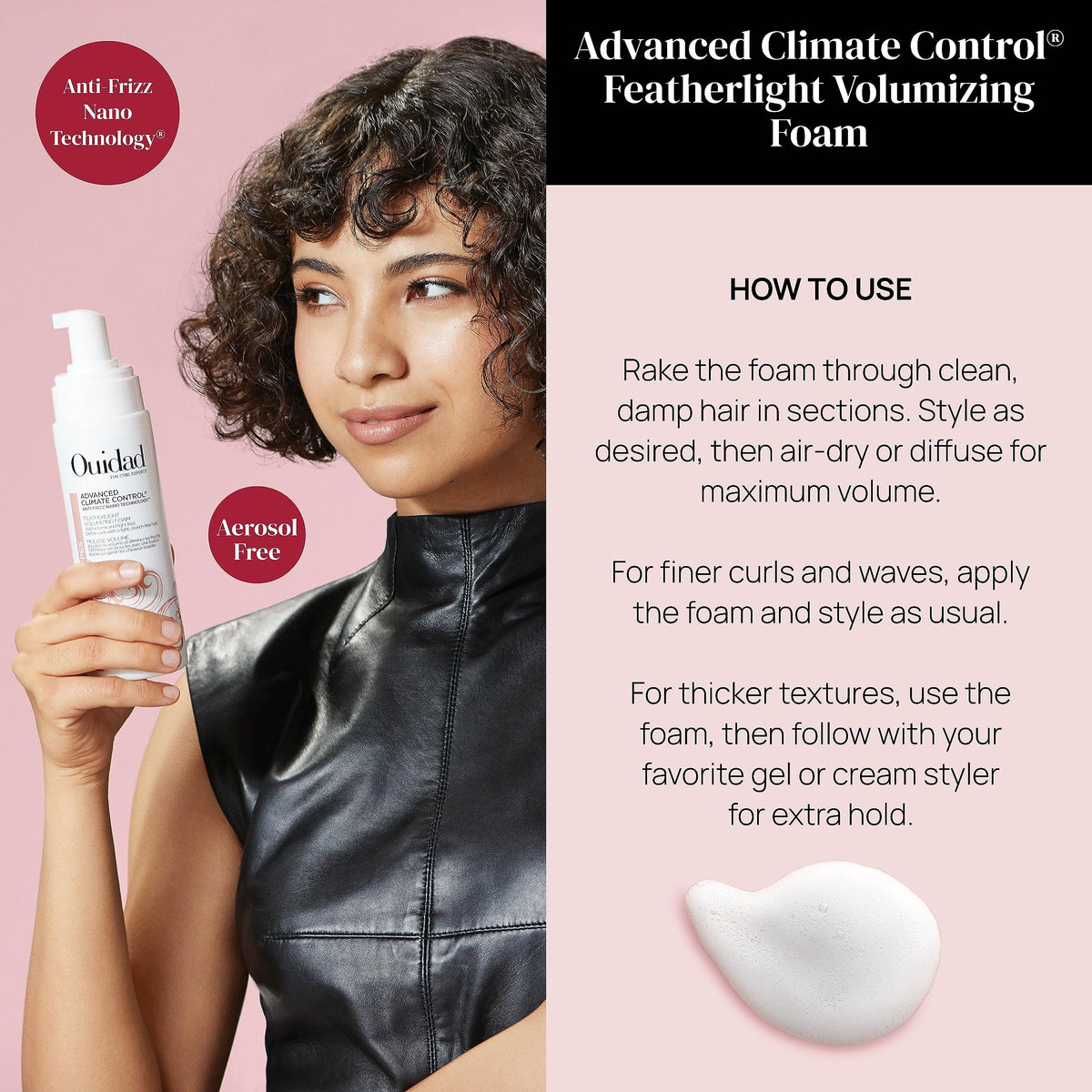 Closeup pump head of Ouidad foam highlighting easy dispensing