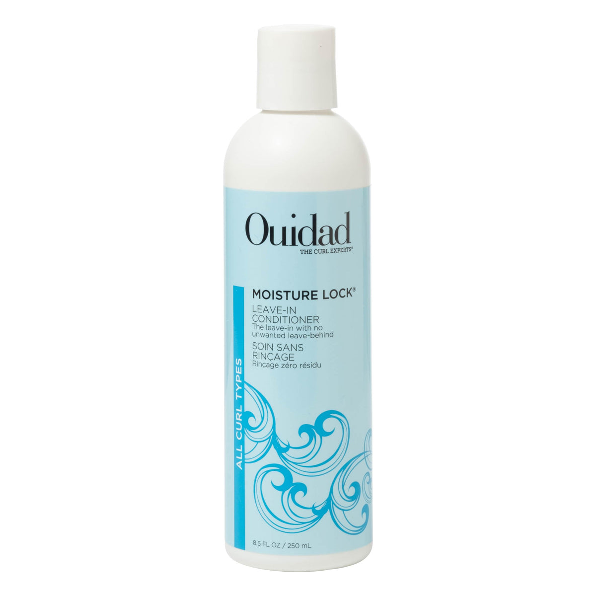 Ouidad front bottle showing Moisture Lock label and size benefits