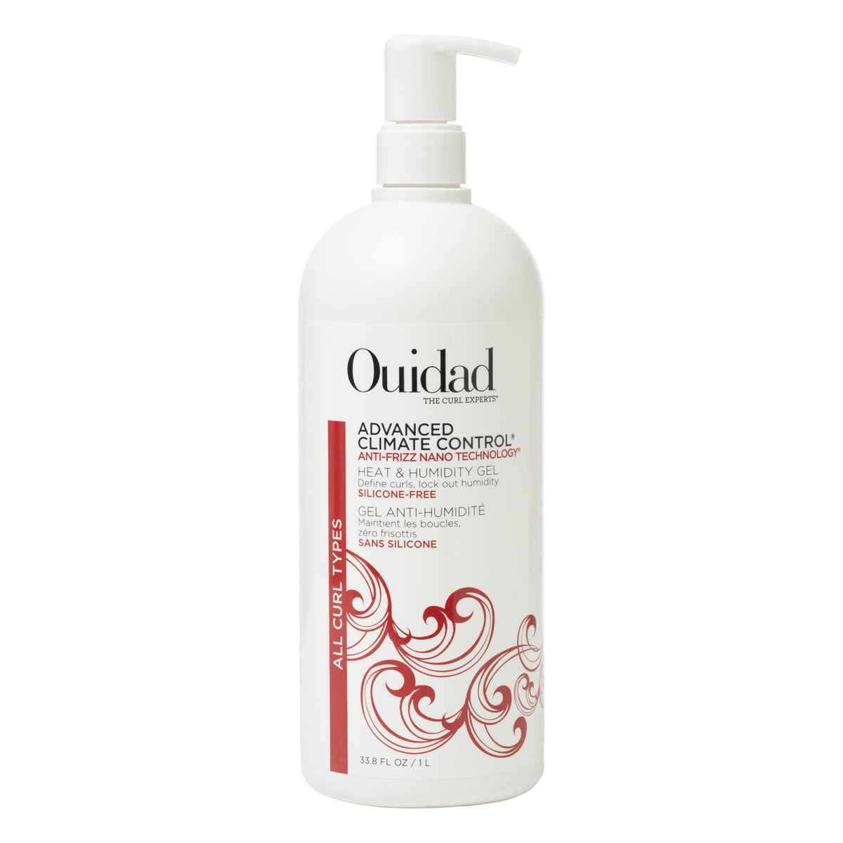 Ouidad front jar showing advanced climate control gel for defined curls