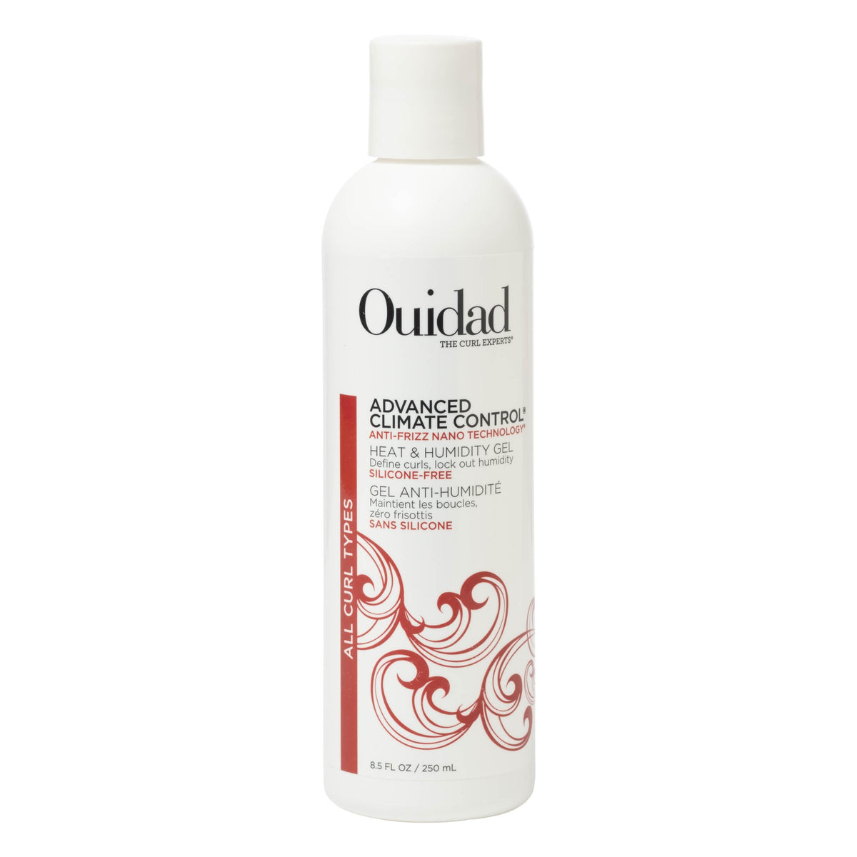 Ouidad front packaging showing 8.5 fl oz gel and clear branding, salon-grade results