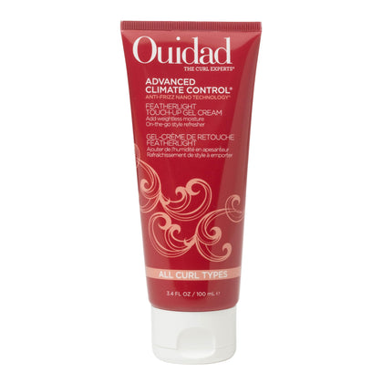 Ouidad front packaging showing featherlight gel cream for quick frizz control