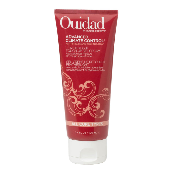 Ouidad front packaging showing featherlight gel cream for quick frizz control