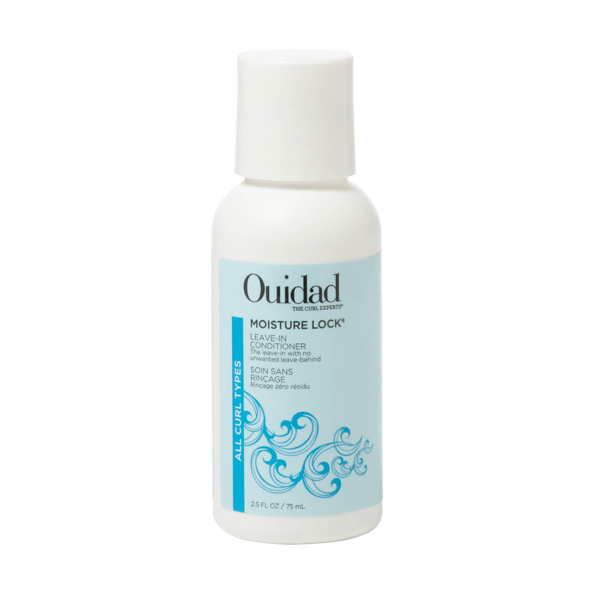 Ouidad Moisture Lock front bottle view showing branding and compact travel-friendly size