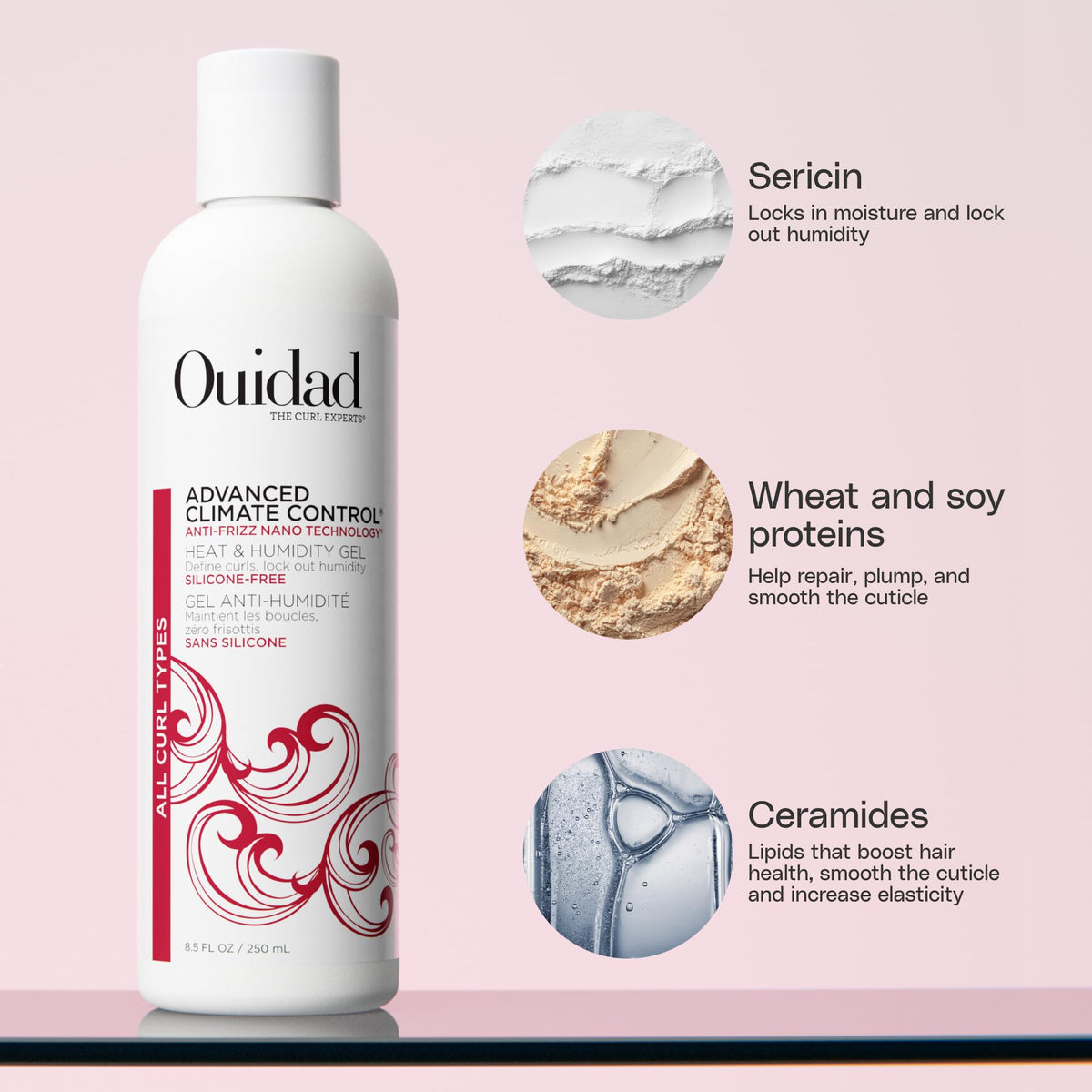 Ouidad gel texture close‑up highlights smooth, lightweight formula