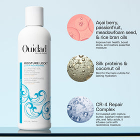 Ouidad shampoo texture on hand demonstrating lightweight oil hydration