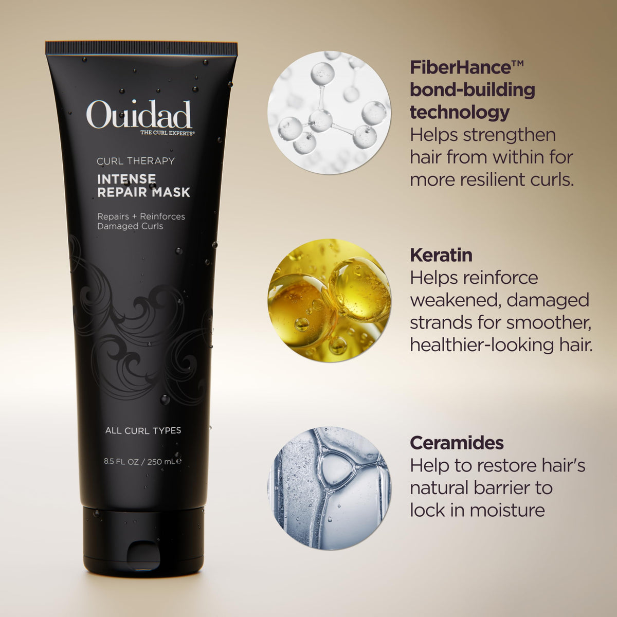 Ouidad mask placed beside shampoo to show recommended pairing