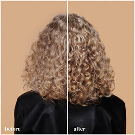 Ouidad spray in use on curly hair restores bounce and definition