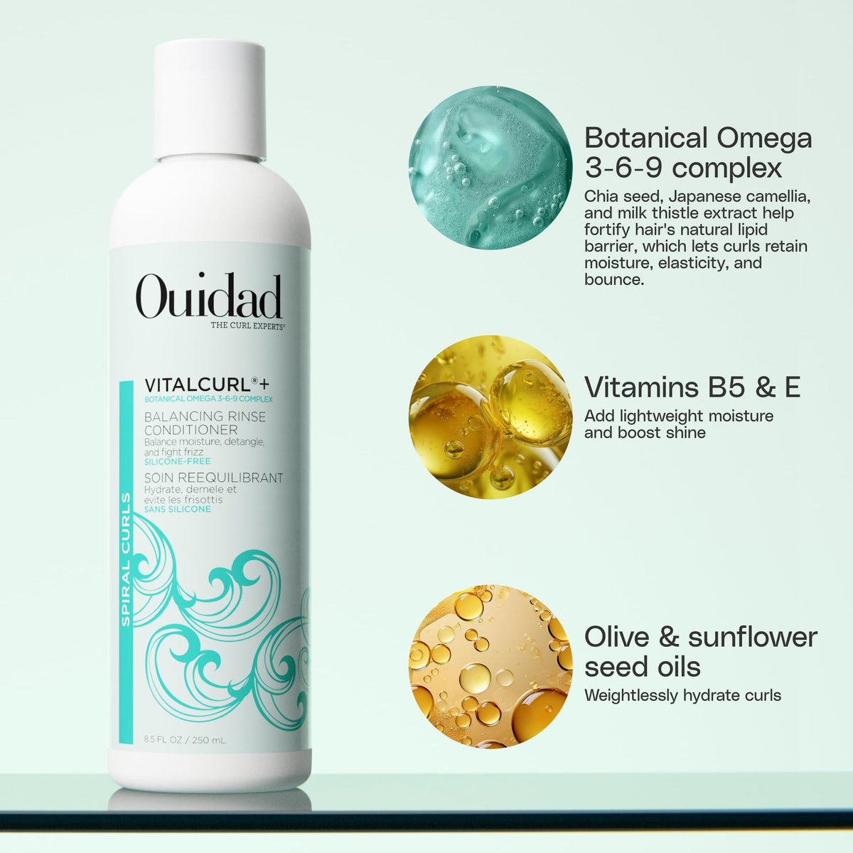 Ouidad close-up of creamy conditioner texture offering smooth detangling