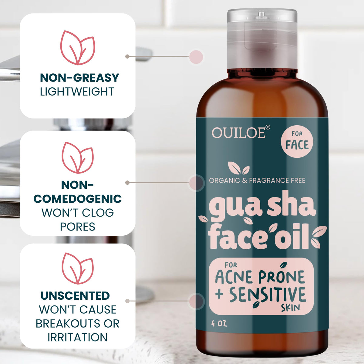 Ouiloe used with gua sha on cheek for smooth massage and contour