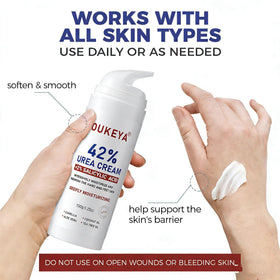OUKEYA applying cream to heel showing targeted exfoliation and moisturising effect