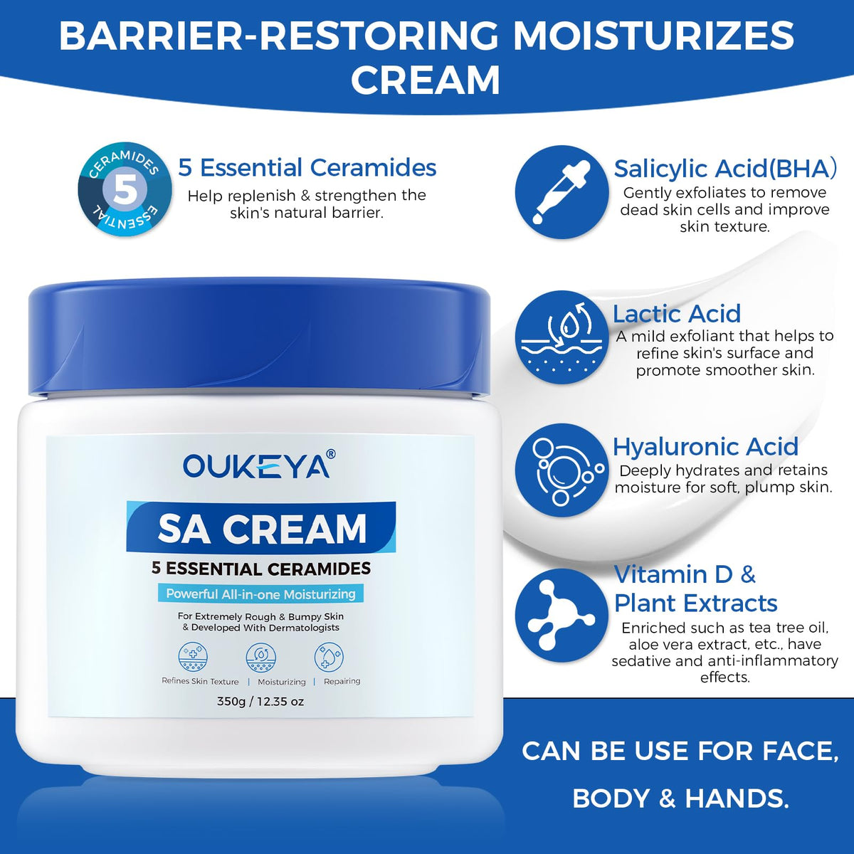 OUKEYA applying lotion to arm to smooth bumpy dry skin benefit