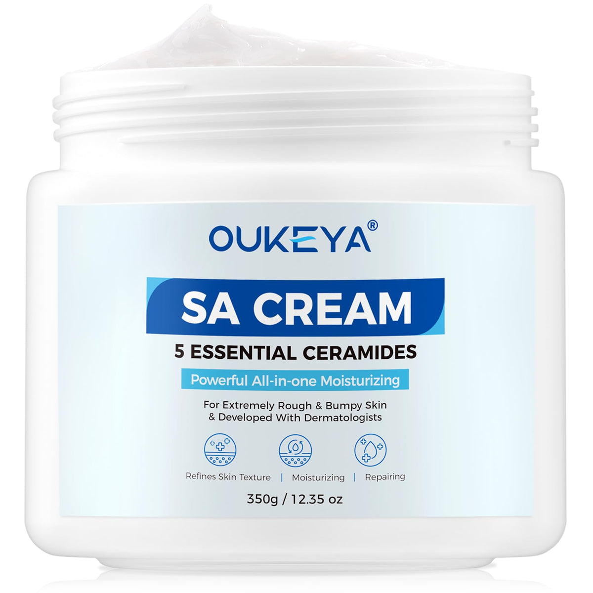 OUKEYA front bottle 12.35 oz showing packaging and product benefit