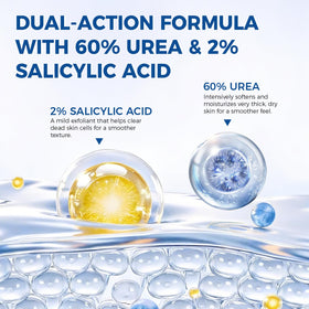 OUKEYA application on heel targeting cracked skin to soften and hydrate deeply