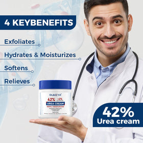 OUKEYA ingredients label highlighting urea 42% and salicylic acid 2%