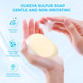 OUKEYA soap on bath rack staged in a clean bathroom lifestyle