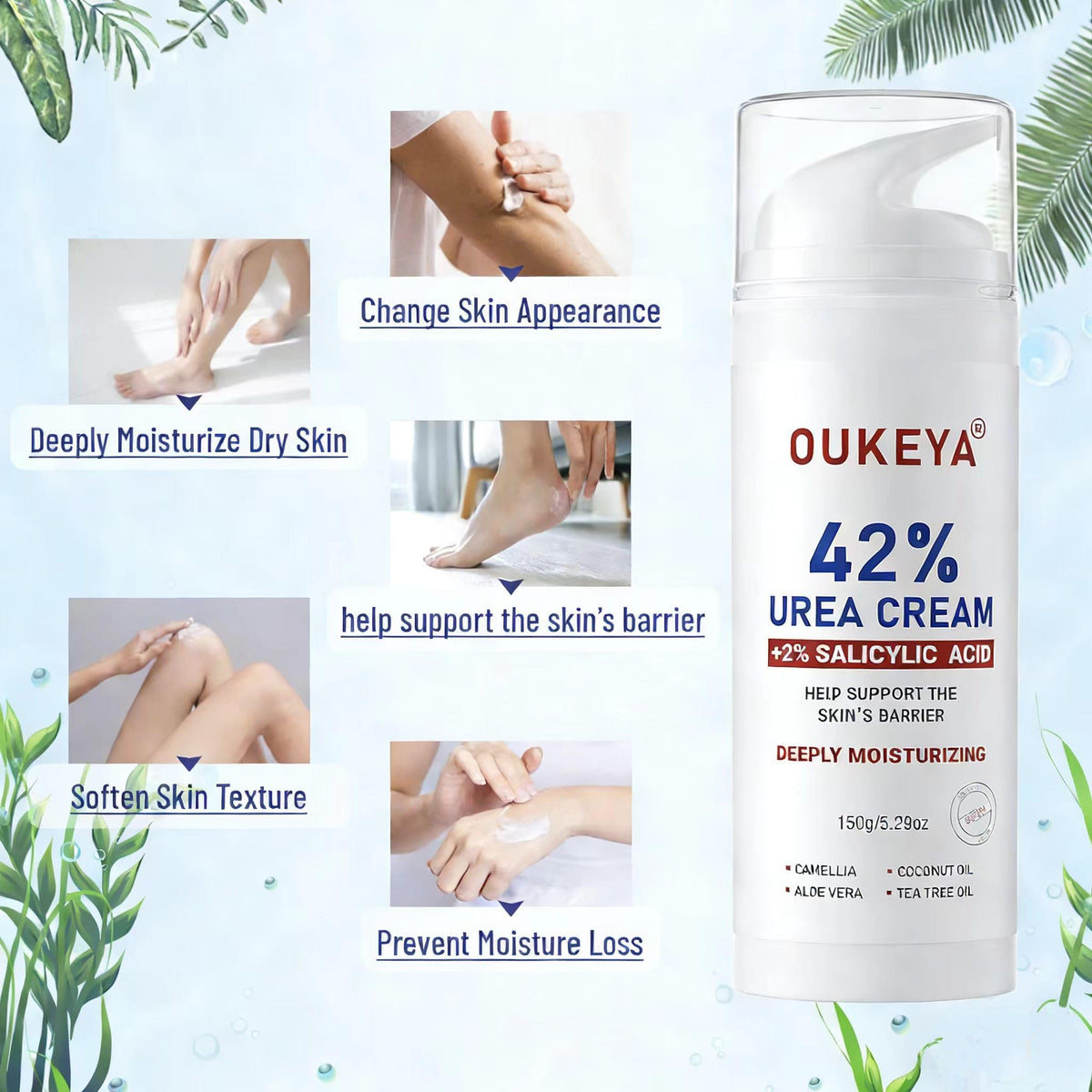 OUKEYA cream texture on fingertip demonstrating fast absorption and smooth finish