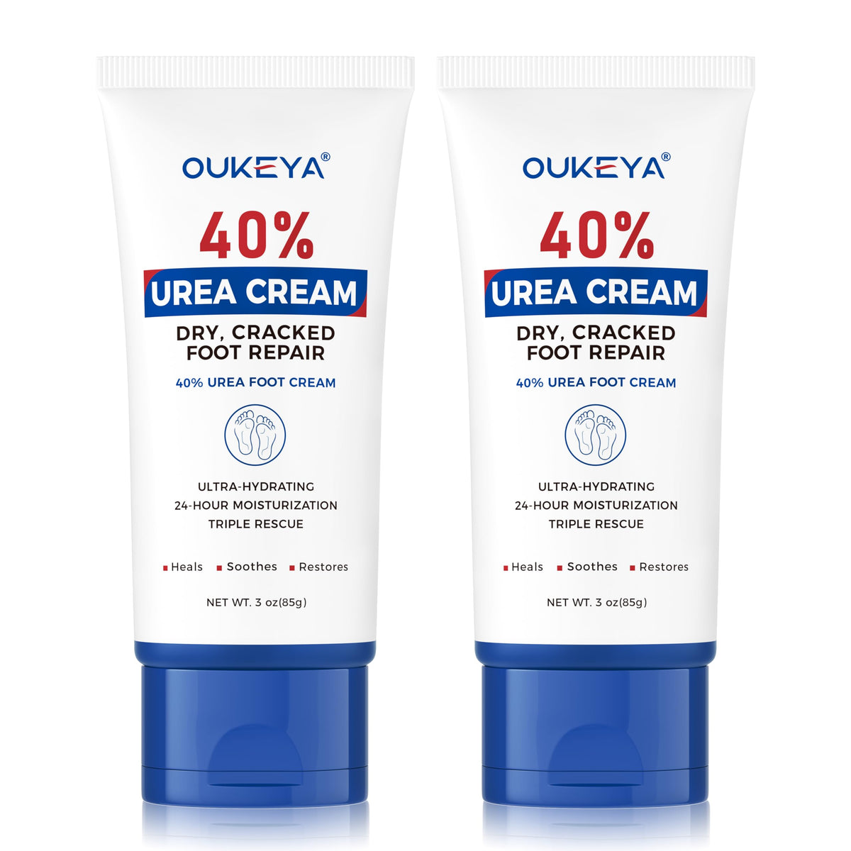 OUKEYA tube front view showing product branding and 40% urea benefit