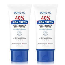 OUKEYA tube front view showing product branding and 40% urea benefit