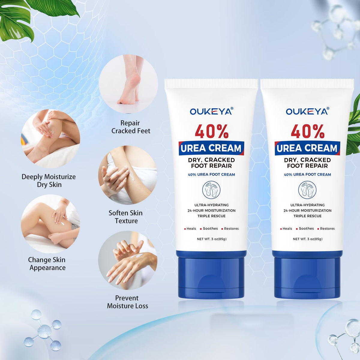 OUKEYA cream massaged into elbow and hand showing improved skin softness
