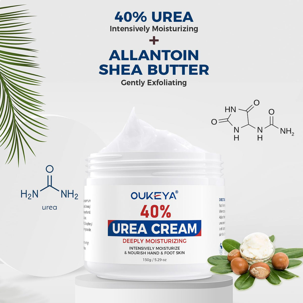 OUKEYA ingredient label close-up showing urea 40% and moisturizing components