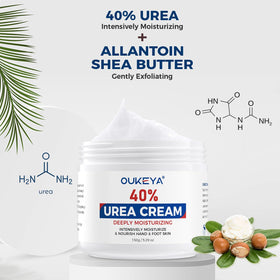 OUKEYA ingredient label close-up showing urea 40% and moisturizing components