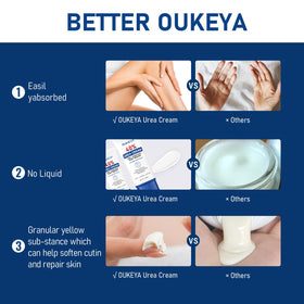 OUKEYA ingredients label close-up showing urea plus natural moisturizers benefit