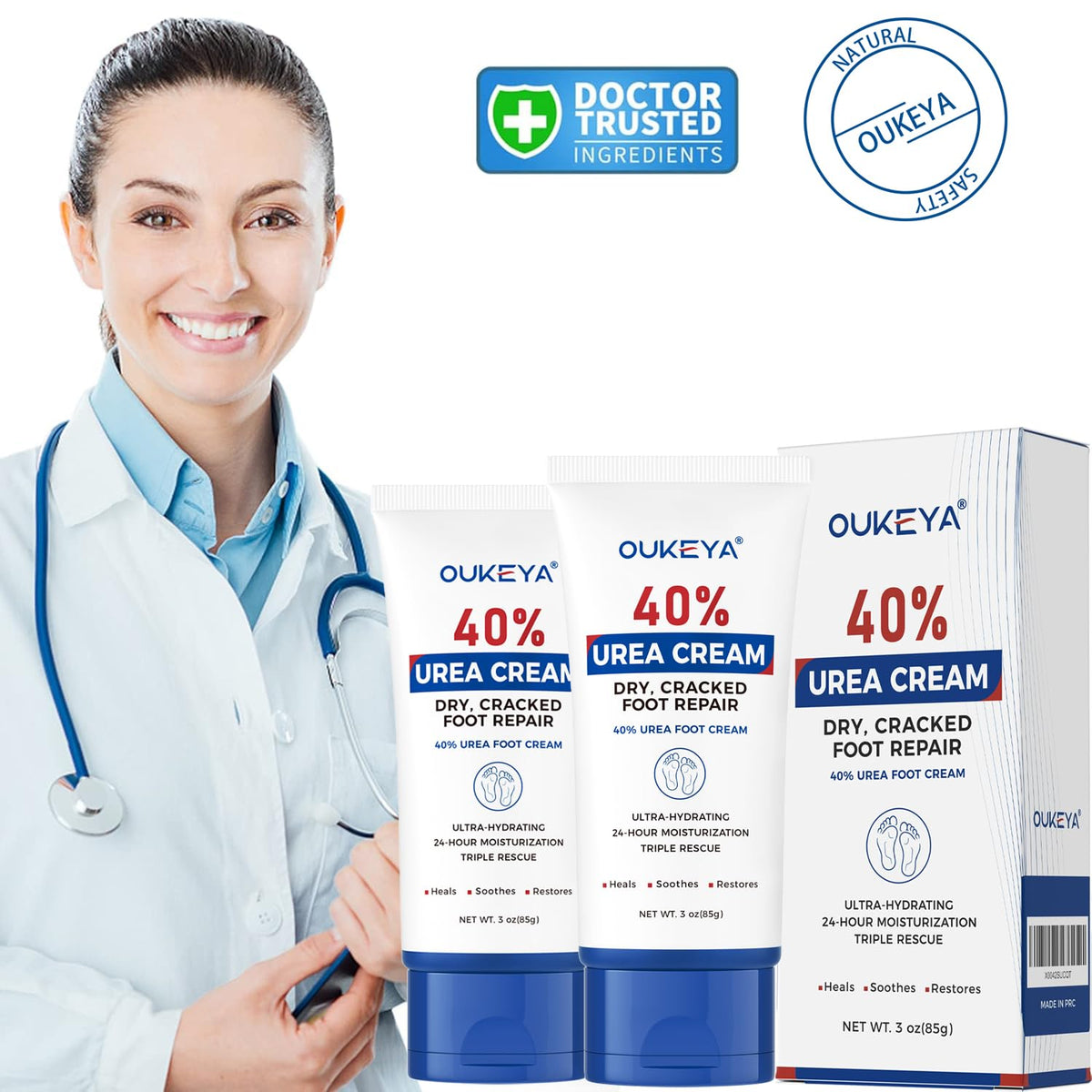 OUKEYA cream texture close-up showing smooth consistency for fast absorption