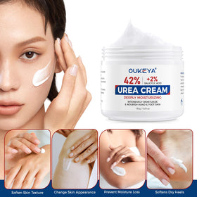 OUKEYA cream texture close-up showing rich non-greasy formula for fast absorption