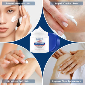 Spreading OUKEYA on hands to hydrate cuticles and reduce roughness