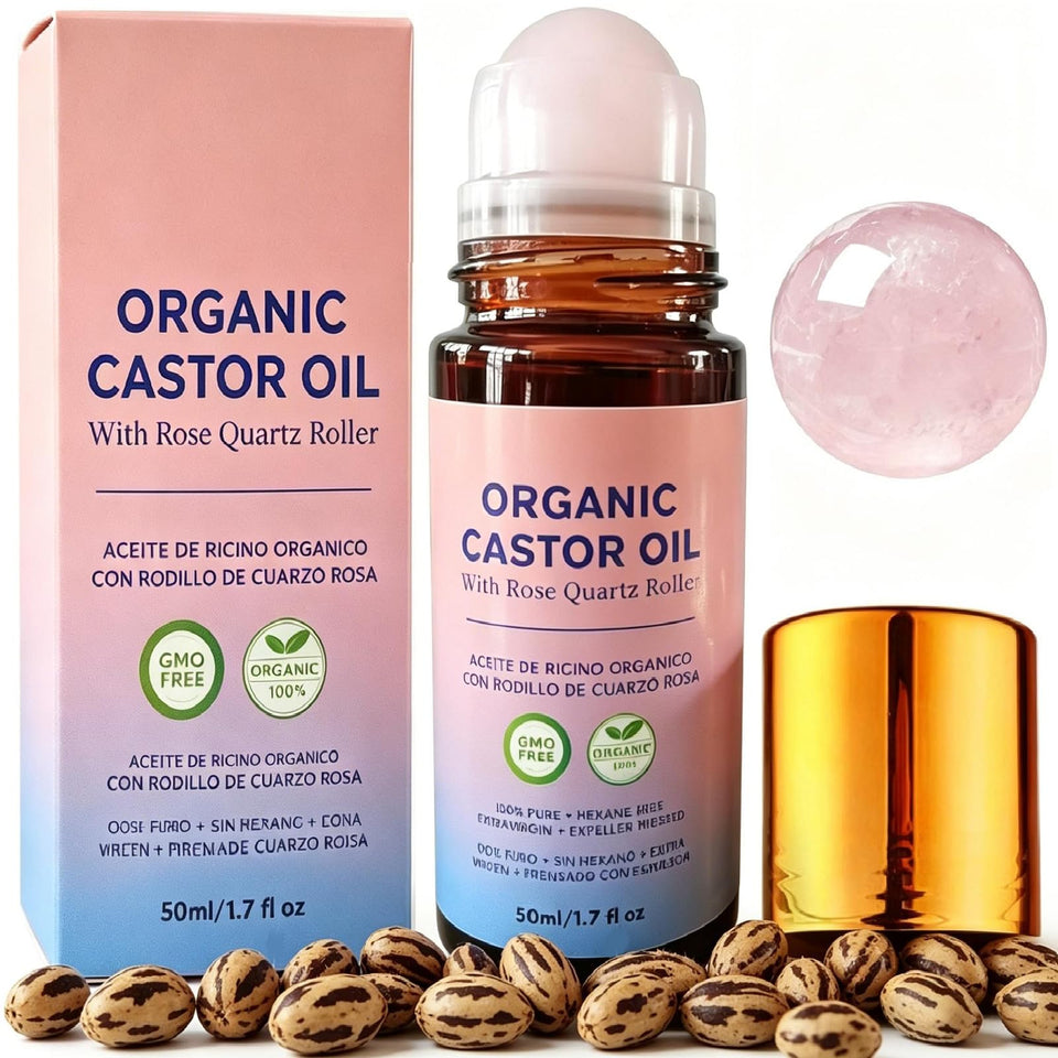 OUKPANE bottle front view showing castor oil and roller for precise application