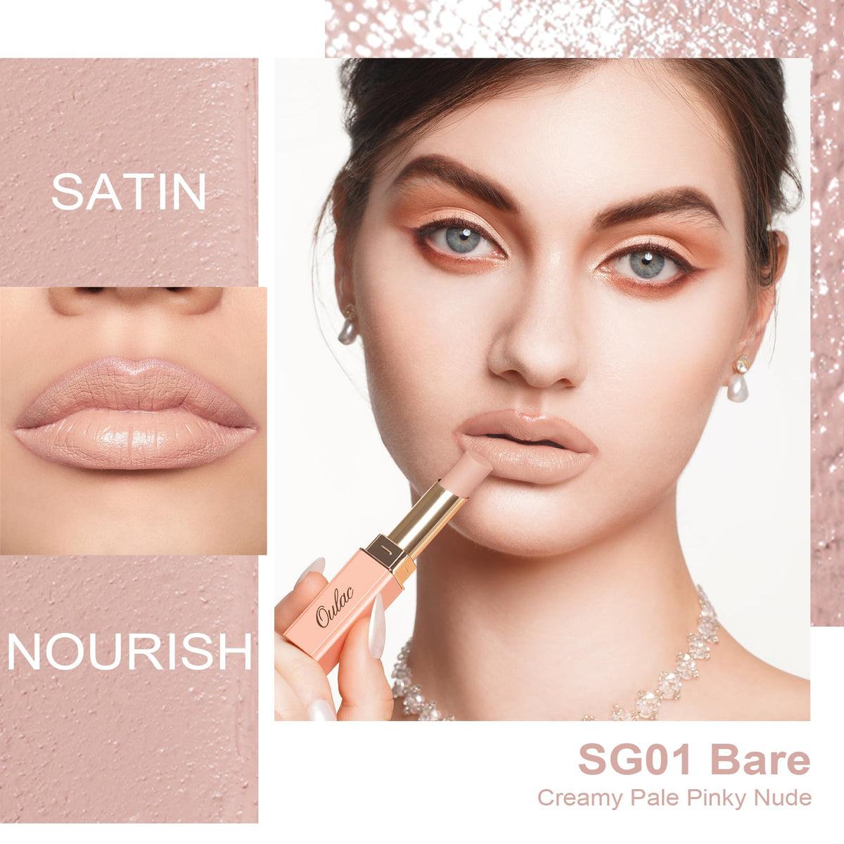 Oulac lipstick twisted open showing creamy texture for smooth application