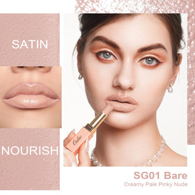 Oulac lipstick twisted open showing creamy texture for smooth application