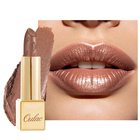 Oulac lipstick tube front showing sleek design and travel-ready benefit