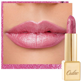Oulac front packaging showing pink metallic lipstick and luxury look