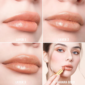 Oulac full face makeup look with Sahara Gold adding warm golden-nude glow