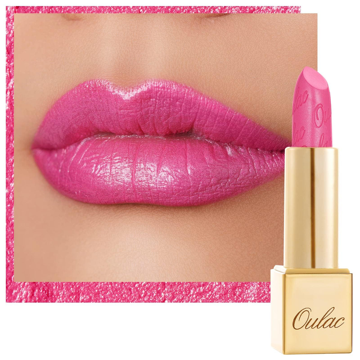 Oulac hot pink front packaging showing rich metallic color and luxe tube