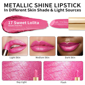 Oulac lipstick texture close-up highlighting creamy, non-grainy metallic finish