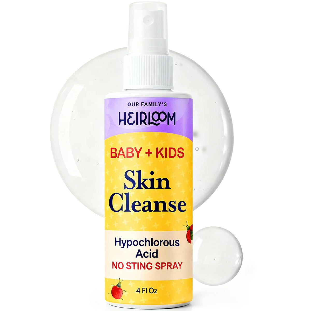 Our Family's Heirloom front label on 4 oz bottle showing product name and gentle use