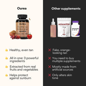 Ourea bottle with capsules on table showing daily routine and wellness support