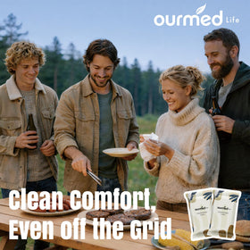 ourmed life expanded towel flat showing soft, lint-free texture and full size