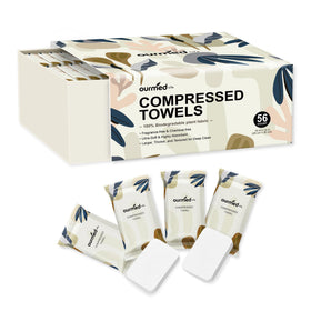 ourmed life front packaging showing 56-count travel towels, compact and portable