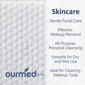 Ourmed Life towel beside ruler showing 7.8 by 7.8 inch size for coverage