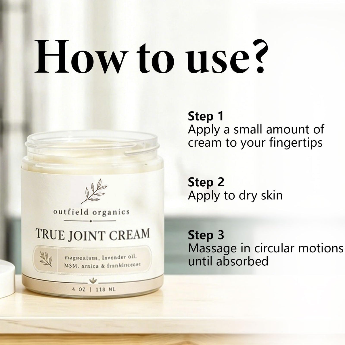 Outfield Organics jar on a bathroom shelf suggesting daily self-care convenience