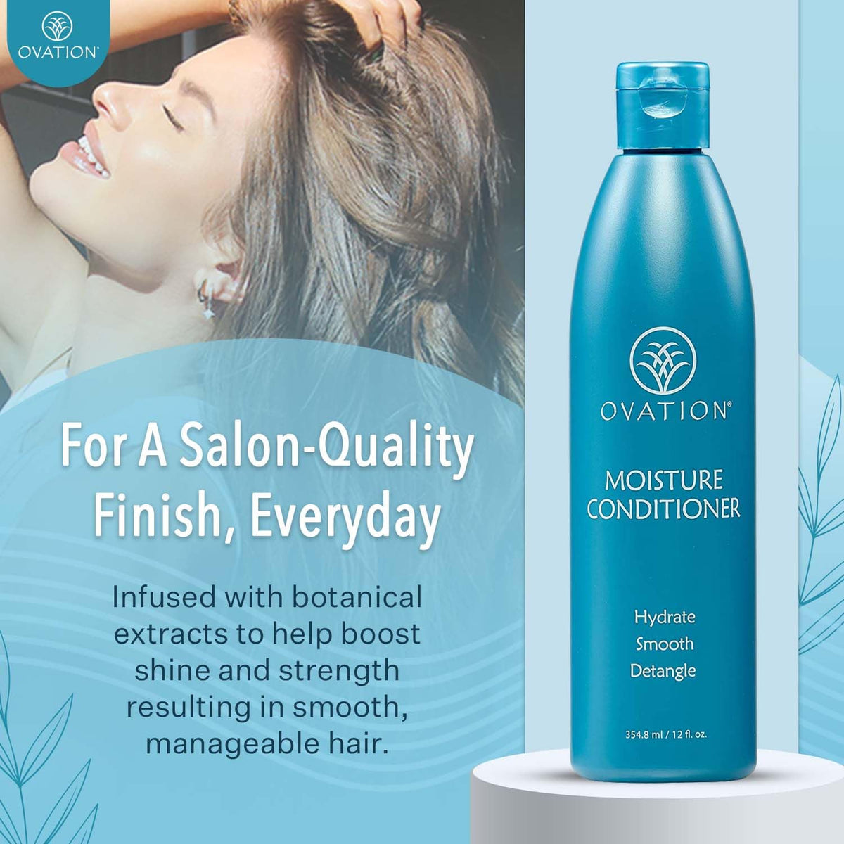 Ovation Hair creamy conditioner texture swirled on palette showing richness and spreadability