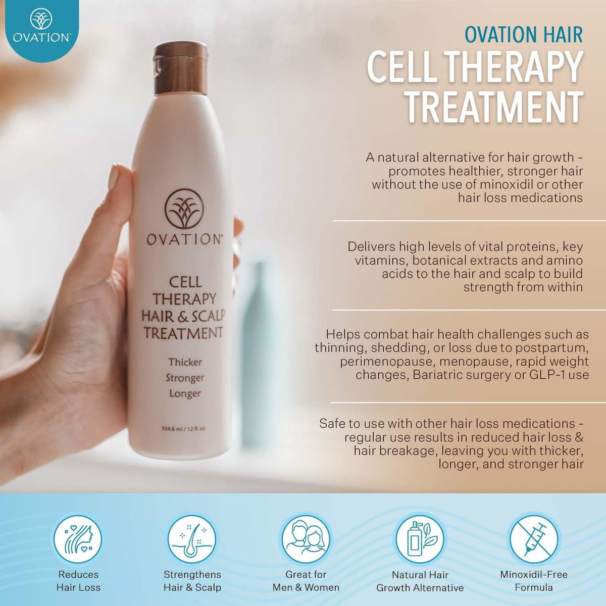 Ovation Hair applied to scalp showing targeted treatment benefit