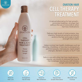 Ovation Hair applied to scalp showing targeted treatment benefit